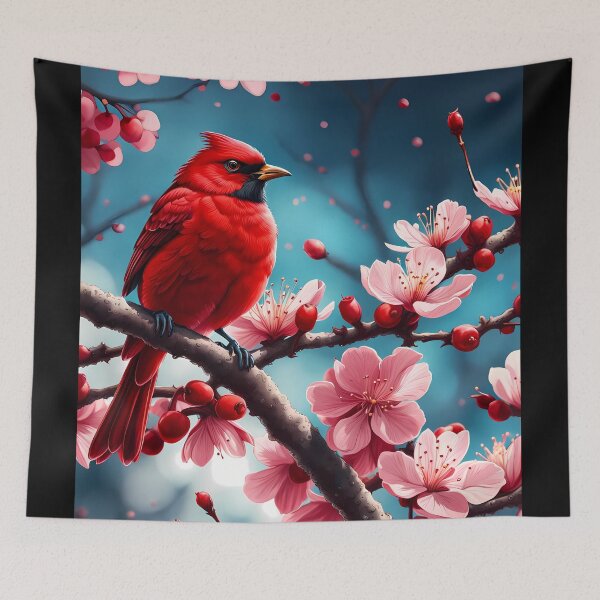 Item preview, Red Bird on Cherry Blossom Tree, Ai Generated Art  designed and sold by ACC .