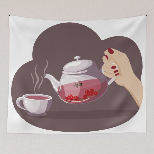 Item preview, Vector illustration of a cup and a glass teapot with fruit tea designed and sold by Familyshmot.