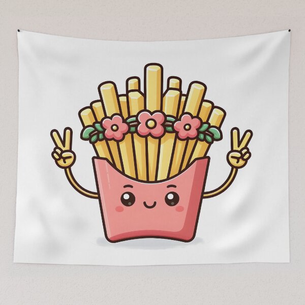 Item preview, Kawaii French Fries With Flower Crown designed and sold by CanvasCutie.