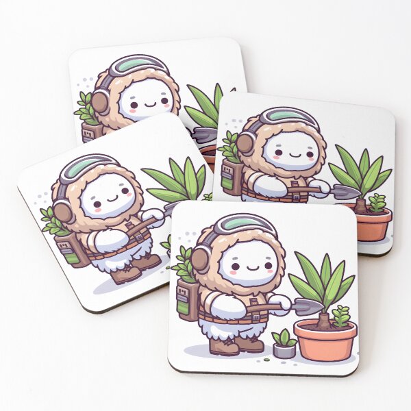 Item preview, Kawaii Yeti Tracker Gardening With Potted Plant designed and sold by CanvasCutie.