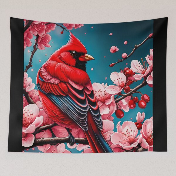 Item preview, Red Bird on Cherry Blossom Tree, Ai Generated Art  designed and sold by ACC .
