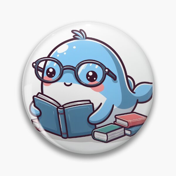 Item preview, Kawaii Whale Reading A Book Wearing Glasses designed and sold by CanvasCutie.