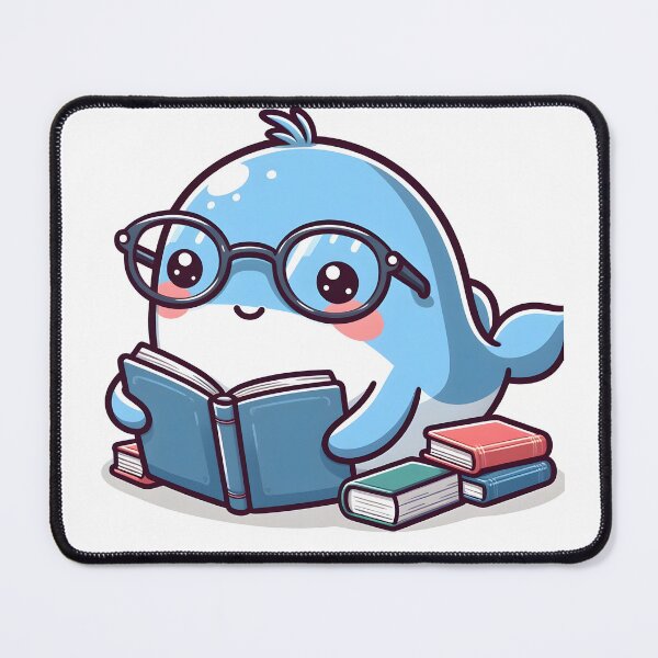 Item preview, Kawaii Whale Reading A Book Wearing Glasses designed and sold by CanvasCutie.