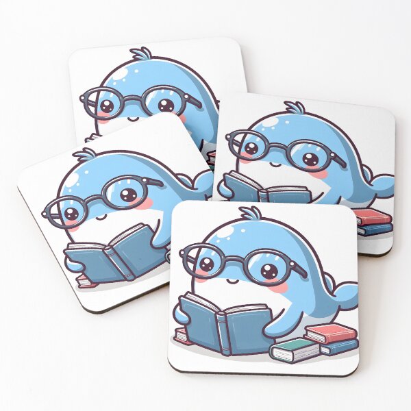 Item preview, Kawaii Whale Reading A Book Wearing Glasses designed and sold by CanvasCutie.