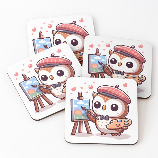 Item preview, Kawaii Owl With Artist Beret designed and sold by CanvasCutie.