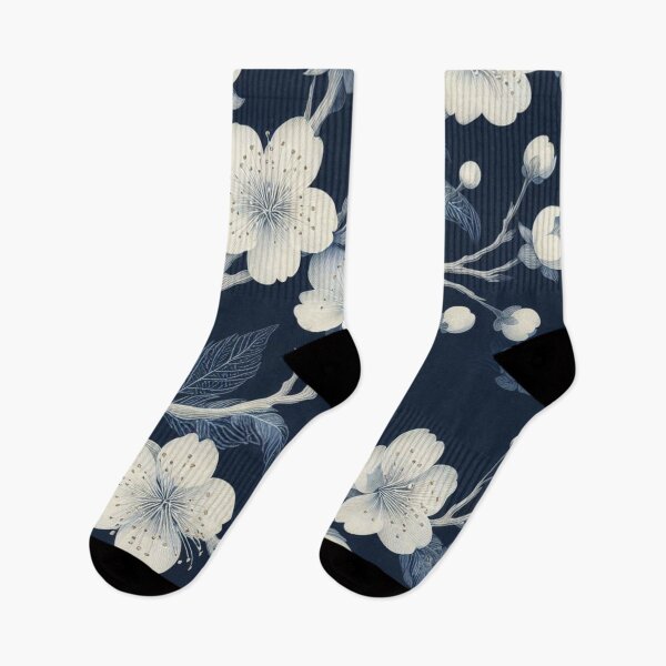 Item preview, navy blue and white cherry blossom pattern designed and sold by asbno19.
