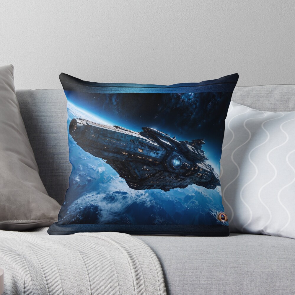 The Star Cruiser Astor Orbiting Cordin AI Concept Art by Xzendor7 - Powerful And Provocative 4 The Star Cruiser Astor Orbiting Cordin Mesmerizing AI Concept Sci-Fi Art by Xzendor7 Decorative Throw Pillow