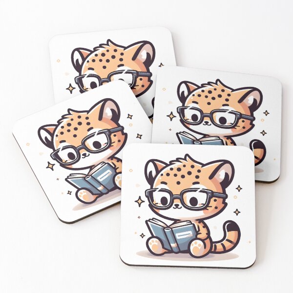 Item preview, Kawaii Cheetah Wearing Reading Glasses Reading A Book designed and sold by CanvasCutie.
