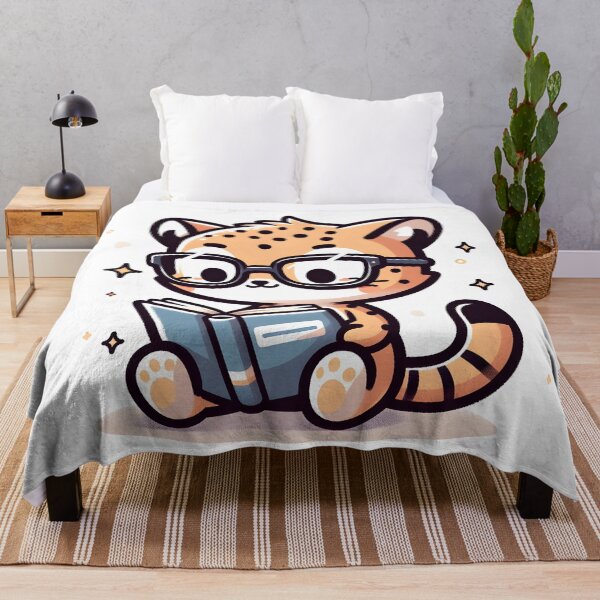 Item preview, Kawaii Cheetah Wearing Reading Glasses Reading A Book designed and sold by CanvasCutie.