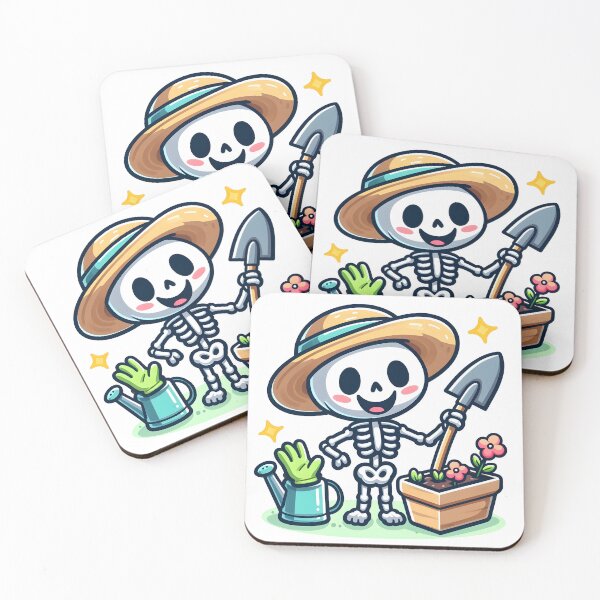Item preview, Kawaii Silly Skeleton With Sun Hat And Gardening Gloves Gardening designed and sold by CanvasCutie.