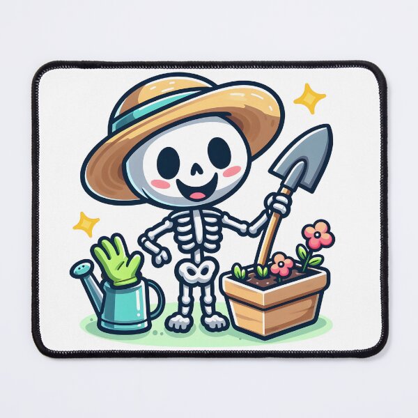 Item preview, Kawaii Silly Skeleton With Sun Hat And Gardening Gloves Gardening designed and sold by CanvasCutie.