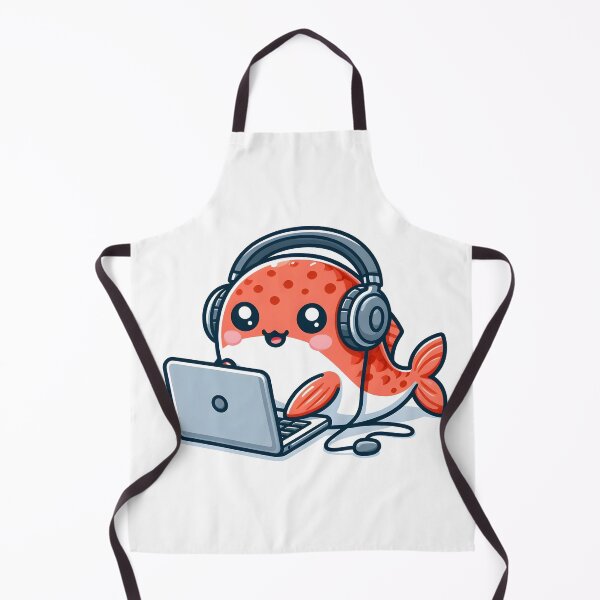Item preview, Kawaii Salmon With Headphones Using A Laptop designed and sold by CanvasCutie.