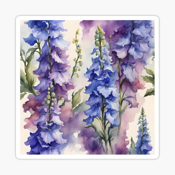 Item preview, Watercolor of Gorgeous Delphiniums designed and sold by Shelley Loewnau-Jones Studio.