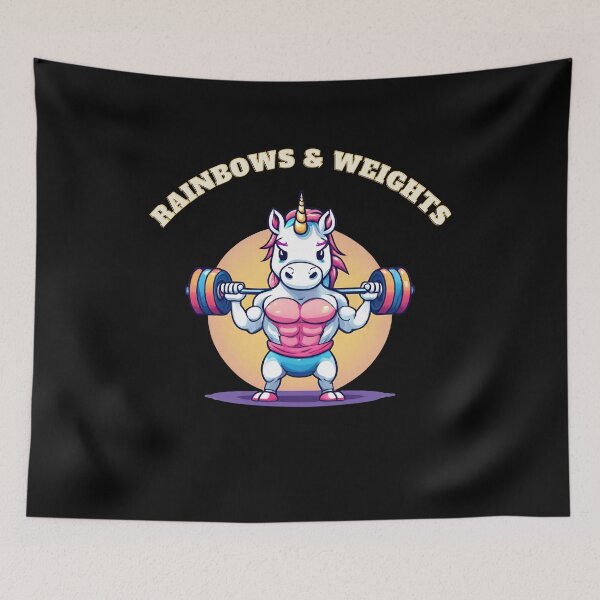 Item preview, Rainbow and weights fitness unicorn designed and sold by Amzg-Designs.