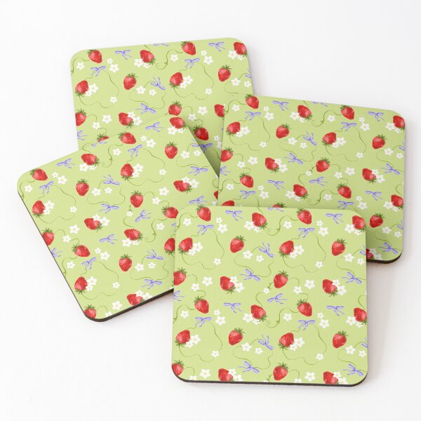 Item preview, Strawberry Serenade - watercolour drawing on green background  designed and sold by ChateauMargot.
