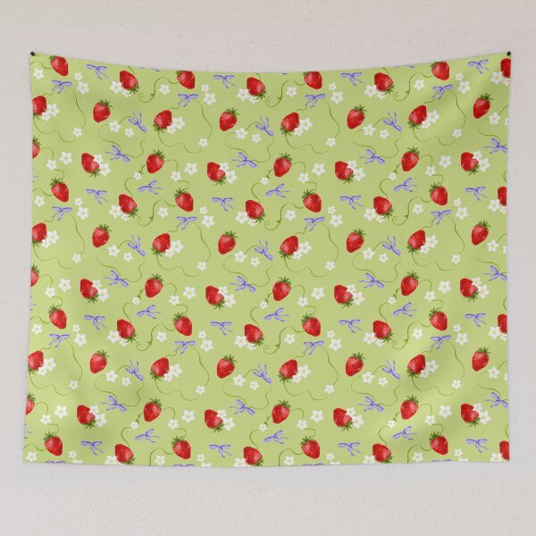 Item preview, Strawberry Serenade - watercolour drawing on green background  designed and sold by ChateauMargot.