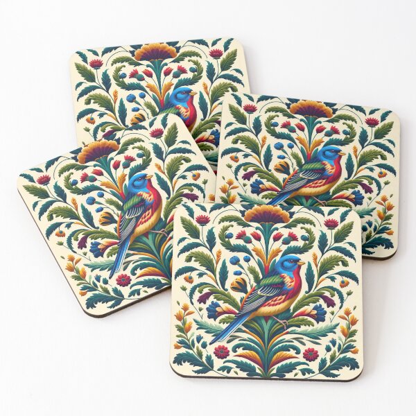 Item preview, Painted Bunting Bird, William Morris style designed and sold by Mari67-Ink.