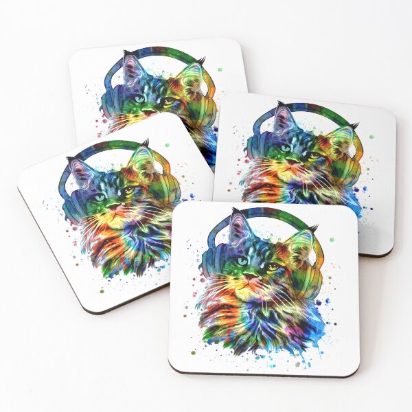 Item preview, Lynx wildcat with headphones, colorful watercolor, funny cat designed and sold by Margival.