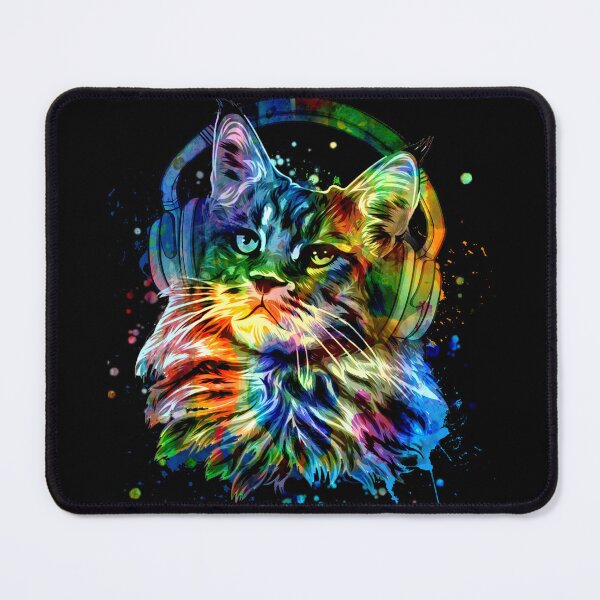 Item preview, Lynx wildcat with headphones, colorful watercolor, funny cat designed and sold by Margival.