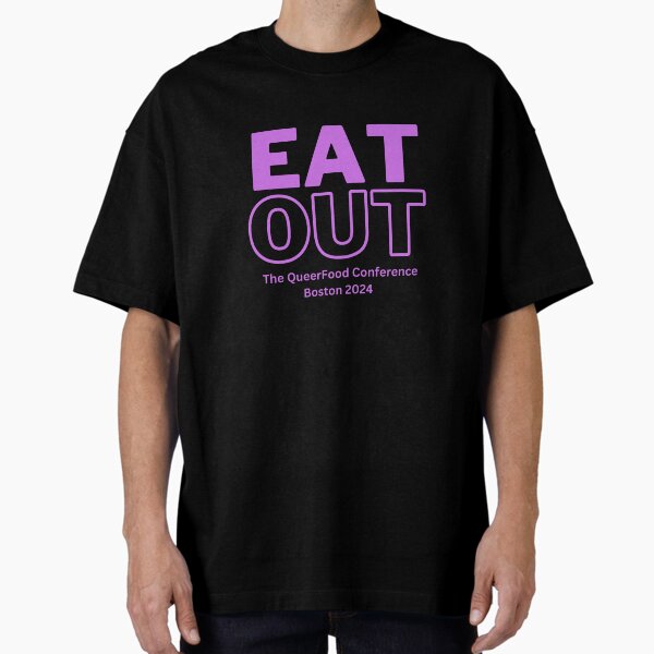 Vista previa del artículo con la obra «Comer fuera del logotipo morado», diseñado y vendido por Queer Food.