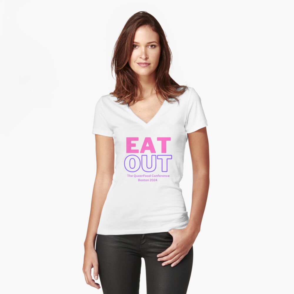 Item preview, Fitted V-Neck T-Shirt designed and sold by queerfood.