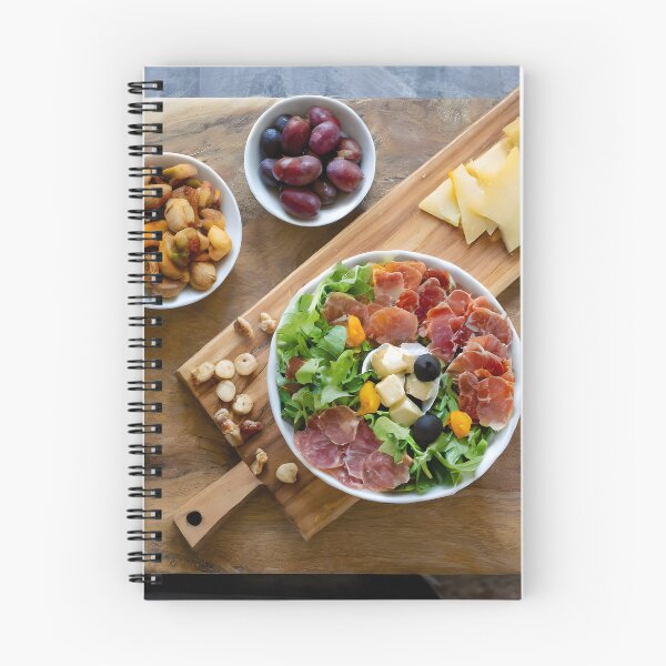 Item preview, Overhead view of a chopping board with cold meats, cheese, salad. designed and sold by coffeeflavour.