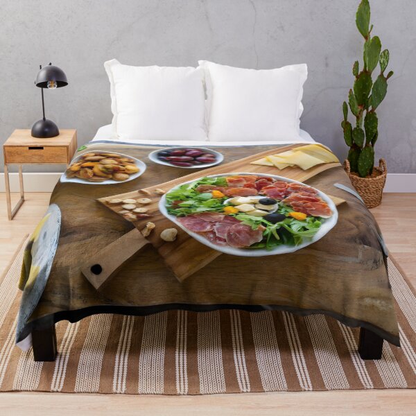 Item preview, Overhead view of a chopping board with cold meats, cheese, salad. designed and sold by coffeeflavour.