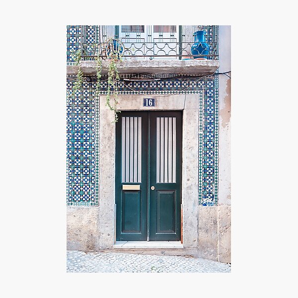Item preview, The vintage blue door nr. 16 in Alfama, Lisbon, Portugal - summer street and travel photography designed and sold by Christa Stroo.