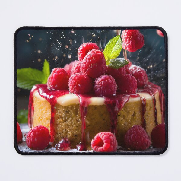 Item preview, Some raspberries are falling on a delicious cake. Dark background. designed and sold by coffeeflavour.