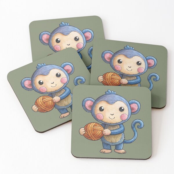 Item preview, Blue Monkey With Yarn Ball Drawing designed and sold by Lelijo.