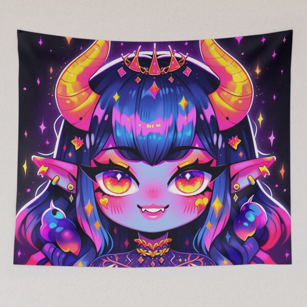 Item preview, Neon Mystic Enchanting Horns Chibi Anime Girl designed and sold by bubblegoth.