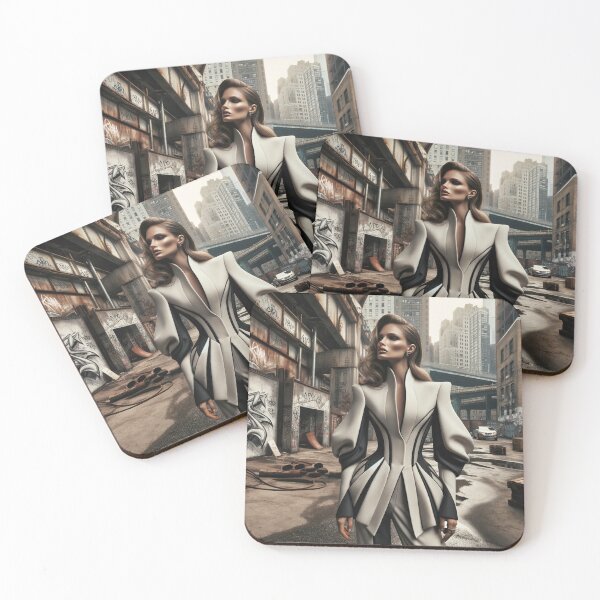 Item preview, Woman in a striking, contemporary fashion ensemble posed against the backdrop of a gritty designed and sold by AndreaMart.