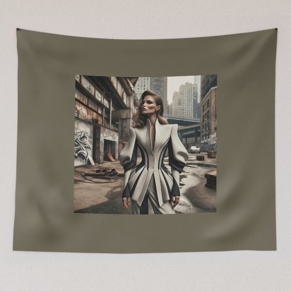 Item preview, Woman in a striking, contemporary fashion ensemble posed against the backdrop of a gritty designed and sold by AndreaMart.