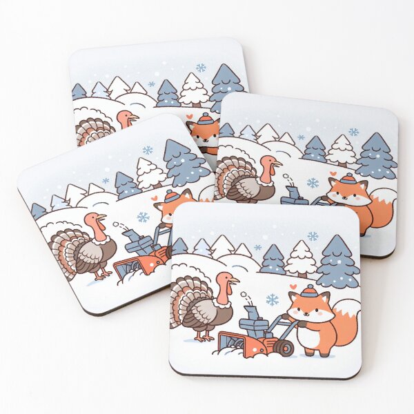 Item preview, Turkey and Fox Joy in the Snow with Snow Blower designed and sold by zzz888.