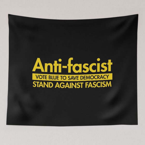 Item preview, Anti-fascist - vote blue to save democracy (yellow) designed and sold by Thelittlelord.