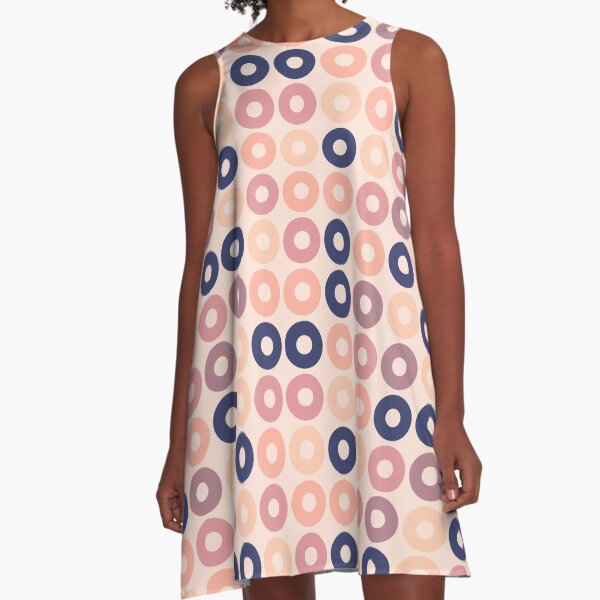 Pink and Navy circles A-Line Dress