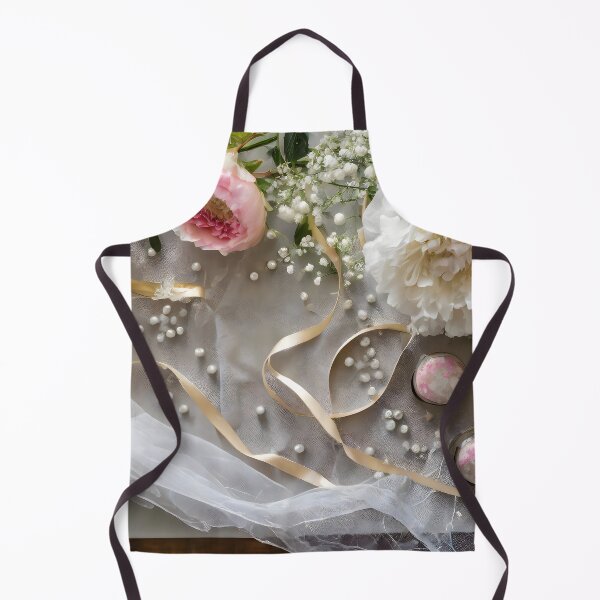 Item preview, Zenith view of a table with peonies, gypsophila, ribbon and white tulle. designed and sold by coffeeflavour.