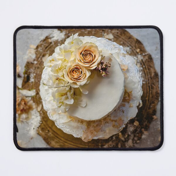 Item preview, Zenith view of a wedding cake with golden flowers and gypsophila. designed and sold by coffeeflavour.