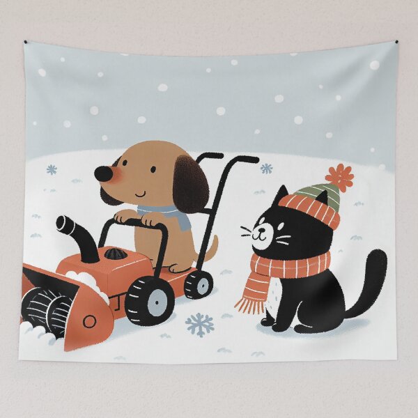 Item preview, Snow Blower Fantasy with Dachshund and Black Cat designed and sold by zzz888.