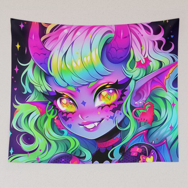 Item preview, Cute Whimsical Ranbow Neon Demon Anime Girl designed and sold by bubblegoth.
