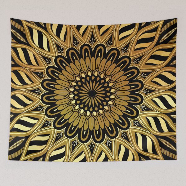 Item preview, Fantasy flower mandala black gold  designed and sold by CreaTwinkles.