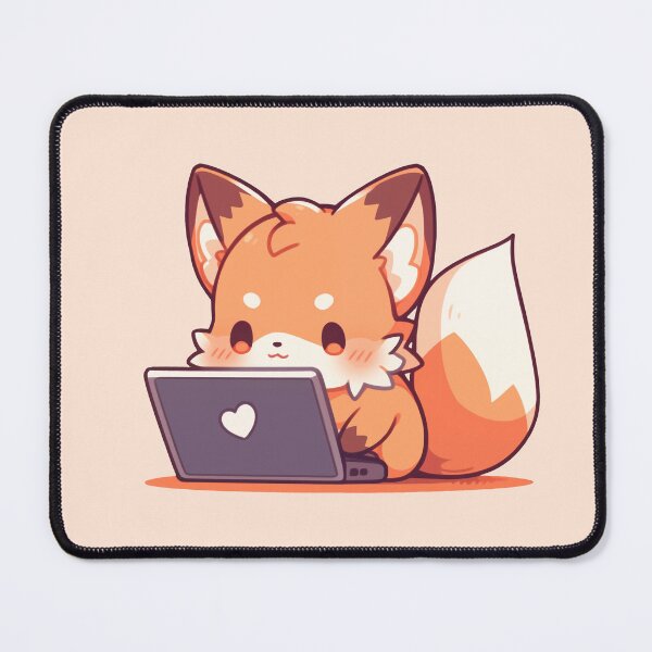 Item preview, Cute Kawaii Little Fox Working on a Laptop designed and sold by CozyKawaiiArt.