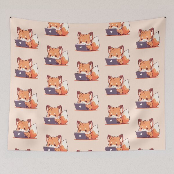 Item preview, Cute Kawaii Little Fox Working on a Laptop designed and sold by CozyKawaiiArt.