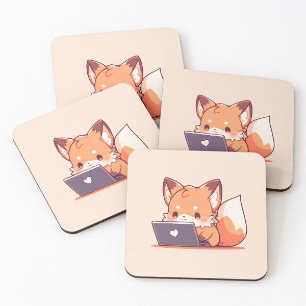 Item preview, Cute Kawaii Little Fox Working on a Laptop designed and sold by CozyKawaiiArt.