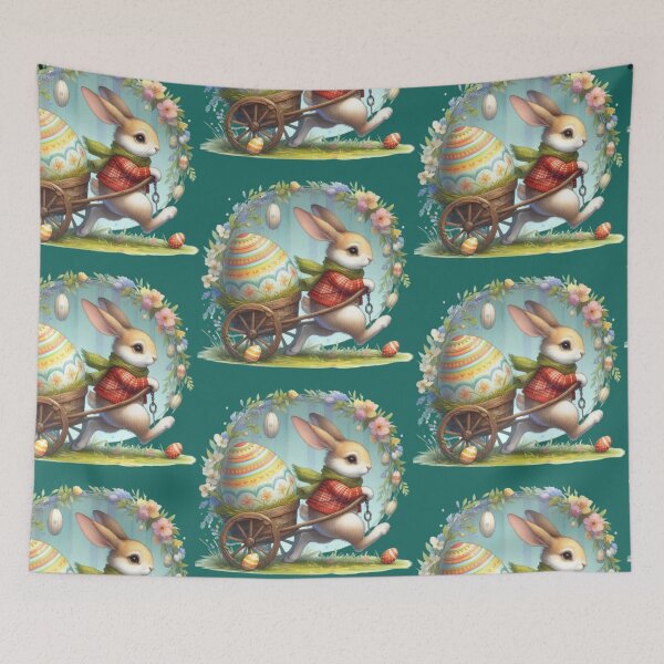 Item preview, Happy Easter, a hare is pulling a cart with a colorful Easter egg designed and sold by JaroDesign2023.