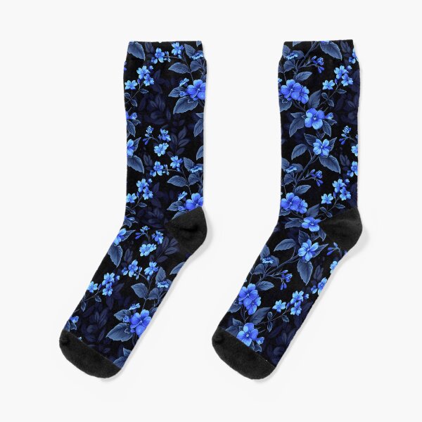 Aperçu de l'œuvre Fleurs bleues sur bleu foncé créée et vendue par BNikiDesigns.