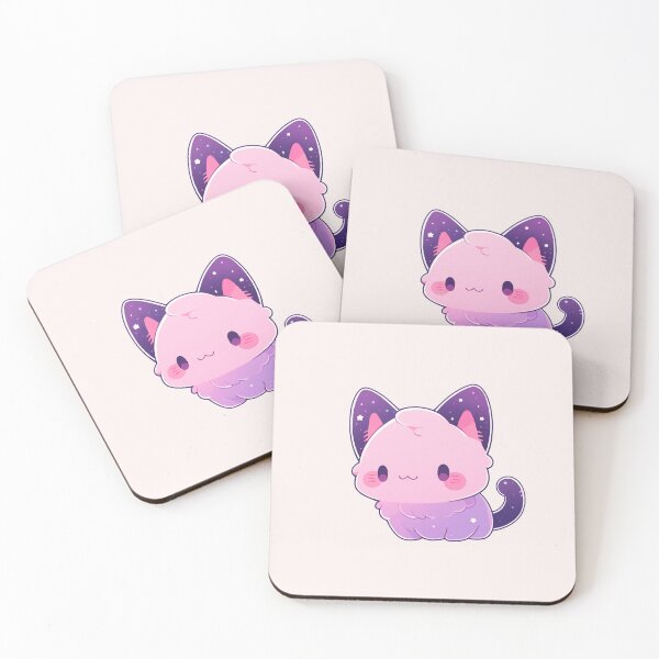 Item preview, Cute Kawaii Happy Space Cat Smiling Kitten in Pink and Purple Pastel designed and sold by CozyKawaiiArt.