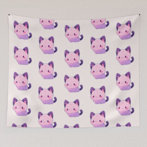 Item preview, Cute Kawaii Happy Space Cat Smiling Kitten in Pink and Purple Pastel designed and sold by CozyKawaiiArt.
