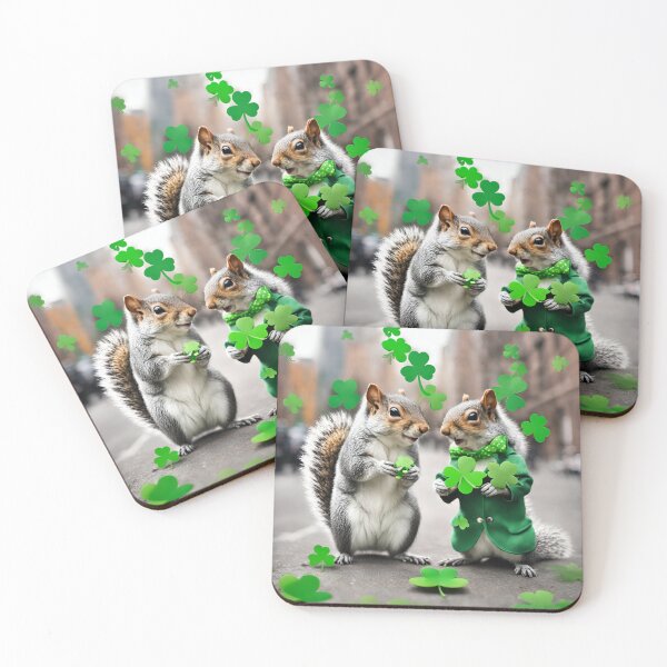 Item preview, St. Patrick's Day Squirrels in the City with Shamrocks designed and sold by kpimarketing.