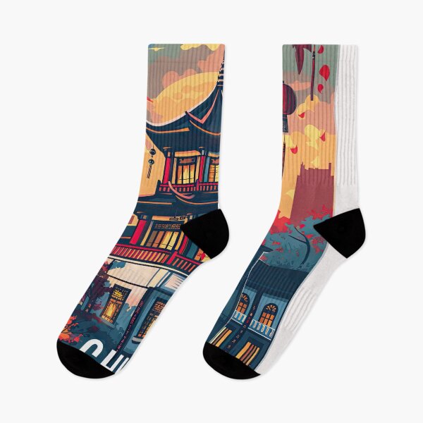Item preview, Vibrant retro travel poster featuring an ancient Chinese pagoda at sunset designed and sold by Jerhus.